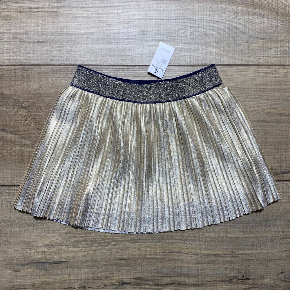 Kate Spade Girls Metallic Pleated‎ Lined Dress Size 24 Months Gold And Navy